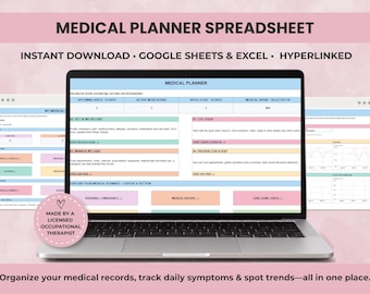 Medical Planner Spreadsheet | Health and Wellness Tracker, Symptom Log, Medical Binder | Google Sheets & Excel