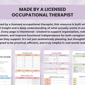 Printable caregiver binder pages including logs, trackers, and care planning templates