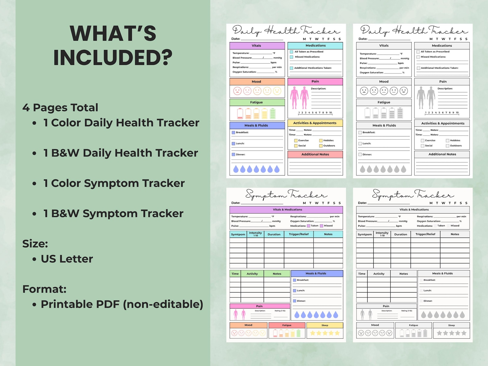 Daily Health Tracker, Symptom Log, Printable Wellness Journal, Daily ...