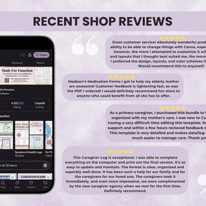 Customer reviews and testimonials for caregiver planner printable products