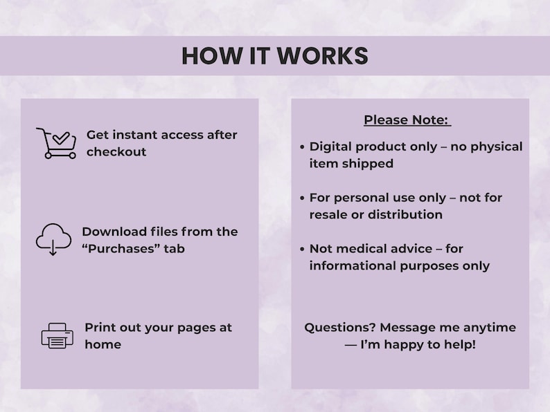Instructions for ADHD Budget Planner digital download showing how to access, download, and print or edit on Canva instantly.