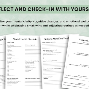 Self-reflection and mental health check-in pages for chronic illness — mood logs, journaling prompts, and wellness support