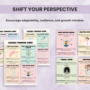 Flexible Thinking Cards that promote resilience, adaptability, and growth mindset. Visual executive functioning tools for emotional flexibility and self-awareness.