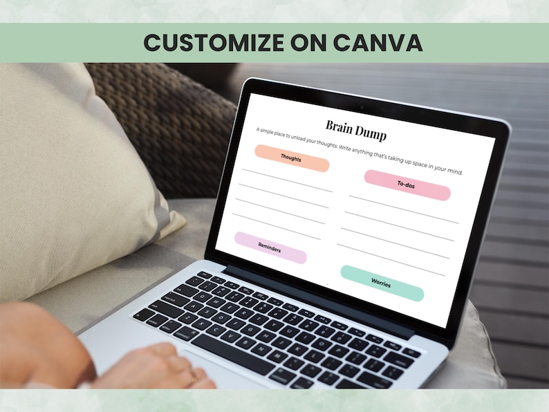 Editable ADHD planner Canva template shown on laptop for customizing worksheets and planners
