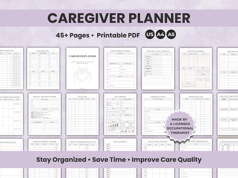 Caregiver planner printable PDF made by a licensed occupational therapist.