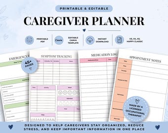 Caregiver Planner Printable, Home Care Organizer, Medical Binder (PDF Download)