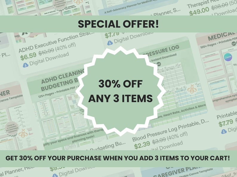 ADHD planner bundle discount offer showing multi-item savings promotion