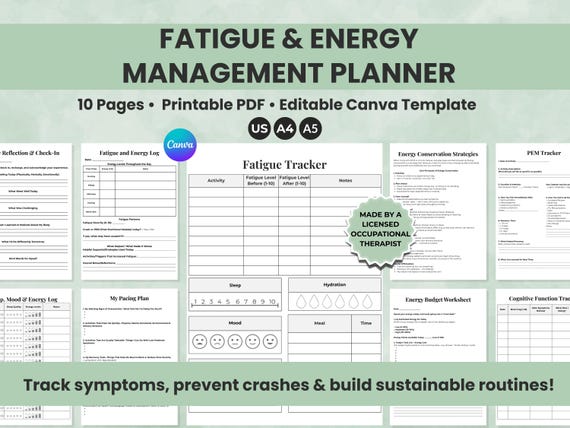 Chronic Fatigue & Energy Management Planner, Spoonie Journal, Symptom Tracker (Printable PDF)
