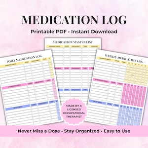 Medication Log Printable PDF, Daily Medicine Chart, Weekly Prescription Tracker, Medication List, Pill Schedule, Medical Log for Caregivers