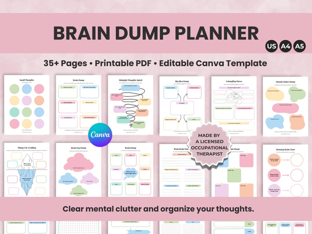 ADHD Brain Dump Worksheet, Thought Organizer, Productivity Planner ...