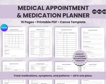 Medication Log, Medical Planner Binder, Doctor Appointment Tracker, Medication Tracker Printable, Medical Binder, Health Planner