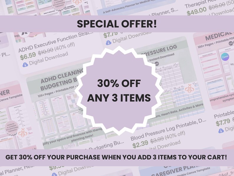 Caregiver planner promotional slide with discount and bundle offer details