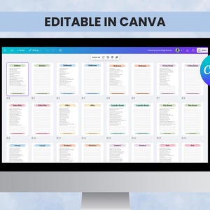 Editable Canva template displayed on computer screen — personalize your cleaning routine with ease.