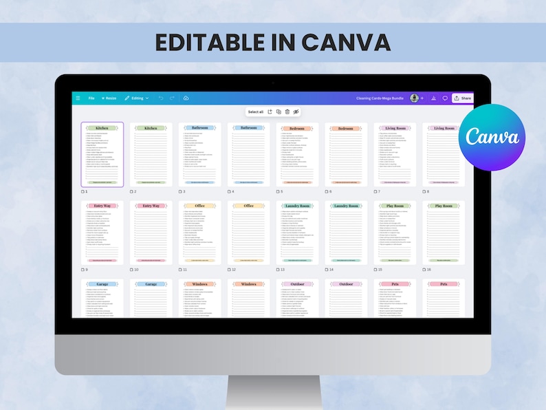 Editable Canva template displayed on computer screen — personalize your cleaning routine with ease.