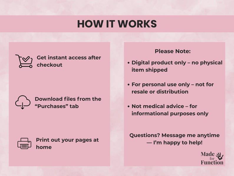 Visual guide showing how to download the Executive Function Toolkit — instant Etsy access, Google Drive link, and printable format.
