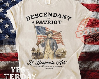 Custom Descendant Patriot Shirt, Revolutionary War Ancestor Tee, DAR SAR Heritage 2XL-4XL - YC50163