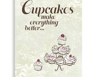 Cupcakes Hacen que todo sea mejor, Arte de Cupcake, Arte de pared de Cupcake, Regalo de Cupcake