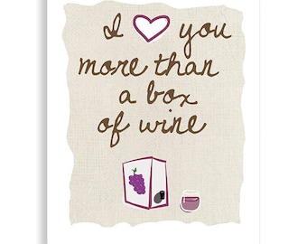 Te amo más que una caja de vino, arte del vino, cartel del vino, regalo del vino, arte de la cocina