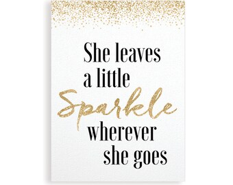 She Leaves a Little Sparkle | Girl bedroom art | Bedroom canvas | Baby nursery gift | Child bedroom art
