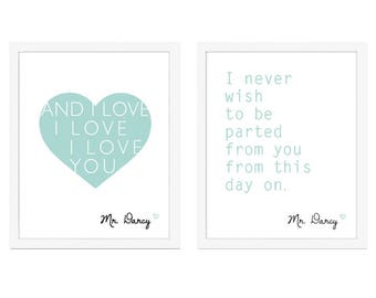 Citations de M. Darcy, M. Darcy Art, Jane Austen Art, lot de 2-8 x 10 tirages d’Art