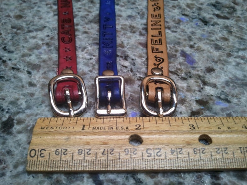 phone number etc Custom leather cat collar Name stamped in leather FREE shipping in USA address