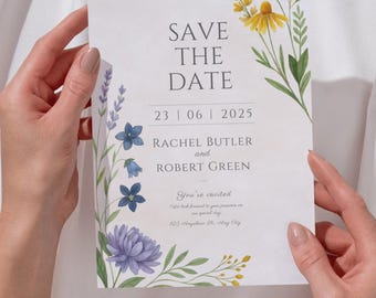 Modello di invito "Save the Date" / Invito di nozze floreale Canva modificabile / Download digitale