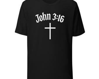 Camiseta cristiana con diseño de cruz sencilla de Juan 3:16, inspirada en la fe, para hombre y mujer.