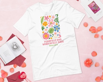 Camiseta cristiana floral, Temible y maravillosamente hecha, Salmo 139:14