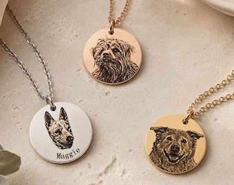 Personalized Pet Portrait Necklace, Custom Dog Photo Engraved Charm, Etched Picture Disc Jewelry, Pet Memorial Gift, Loss of Dog Keepsake