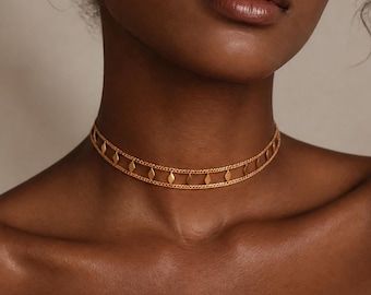 Layered Vintage Choker Necklace featuring a Tarnish-Free Titanium Steel Design with a Bold Double-Chain Link style