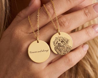 Custom Photo Engraved Necklace, Personalized Picture Portrait Medallion, Family Memorial Coin Pendant, Memorial Gift for Grandma Mom