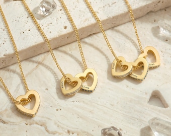 Custom Heart Birthstone Necklace with Name, Engraved Family Name Charm, Personalized Mom Jewelry with Kids Birthstone, Gift for Grandma