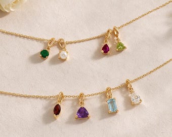 Personalized Mixed Cut Birthstone Necklace, Geometric Family Gemstone Charm, Dainty Mother Keepsake Jewelry, Special Birthday Gift for Her