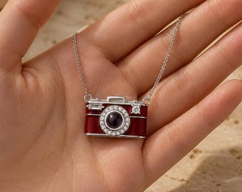 Personalized Picture Inside Lens Necklace, Mini Enamel Camera Pendant, Secret Photo Projection Jewelry, Unique Gift Her, Couple Keepsake