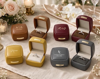 Custom Leather Ring Box, Personalized Engagement Ring Case, Vintage Proposal Ring Holder, Monogrammed Ring Bearer Box for Wedding Gift