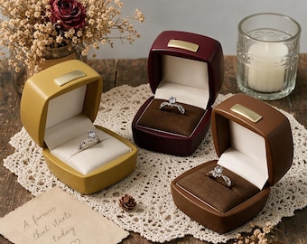 Engraved Leather Wedding Ring Bearer Box, Custom Gold Foil Monogrammed Double Slot Ceremony Case, Personalised Bridal Anniversary Keepsake