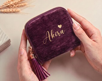 Custom Plush Tassel Jewelry Bag, Mini Compact Ring Holder Pouch, Portable Earring Storage Case, Bachelorette Party Favors for Women