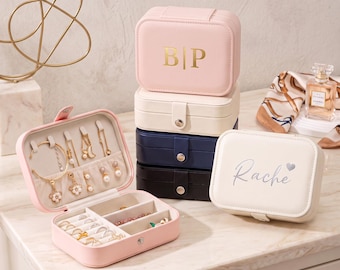 Personalized Initial Jewelry Bag, Leatherette Earring Storage Box, Bridesmaid Proposal Gift Set, Travel Accessory Organizer, Mom Present