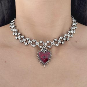 Handmade Choker Necklace: Gothic Red Evil Eye Choker Heavy Silver Jewelry