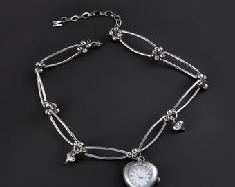 Vintage Watch Choker Necklace Silver Charm Handcrafted Y2K Jewelry
