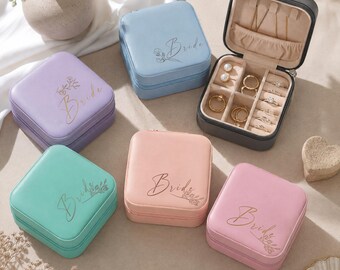 Personalized Travel Jewelry Box, Custom Name Jewelry Case, Bridesmaid Proposal Gift, Floral Monogram Jewelry Organizer, Birthday Gift Her