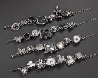 Punk Watch Bracelet: Handmade Silver Gothic Clock Jewelry