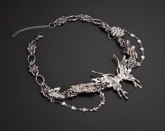 Vintage Choker Necklace: Antique Gothic Butterfly Fairycore Silver Steampunk jewelry