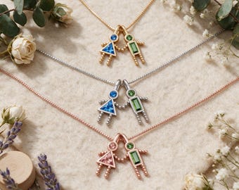 Custom Kids Charm Necklace with Birthstones, Dainty Mom Jewelry, Personalized Family Keepsake Pendant, Mothers Day Gift for Grandmother