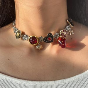 Handmade Charm Choker Necklace, Y2K Beaded Bracelet, Retro Jewelry