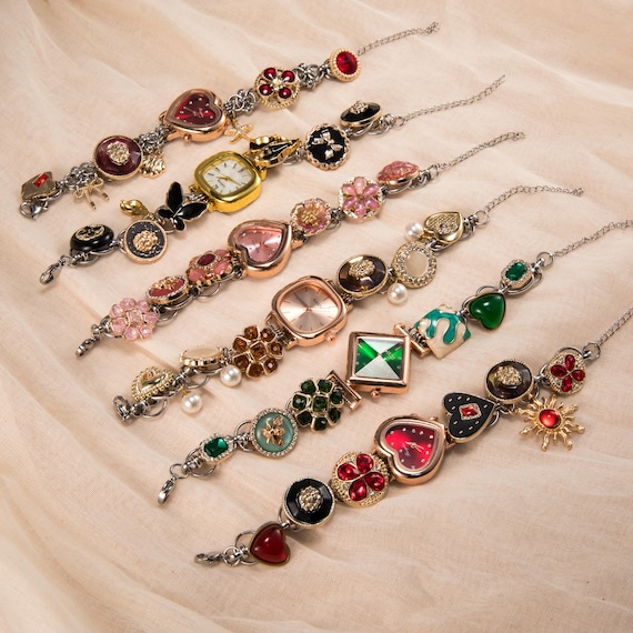Vintage Gemstone Watch Bracelet: Handmade Pearl & Shell Jewelry