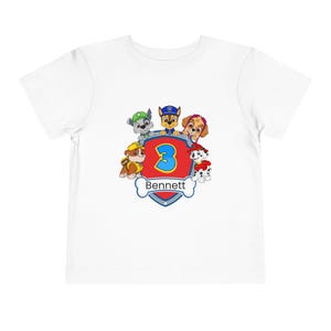 Personalized Paw Patrol Toddler Short Sleeve Tee, Birthday Party Shirt with Name and Age, Kids Clothing, Custom Gift, Boys T-shirt, Child&#39;s