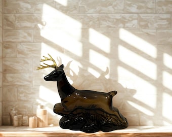 Vintage Avon Ten Point Buck Decanter • 1970s Dark Brown Glass Deer Bottle
