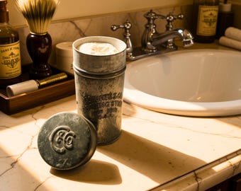Vintage Colgate Co Shaving Stick Container - Nickel Plated Brass Monogrammed Case with Original Soap - Antique Wet Shaving Collectible