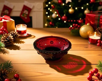 Vintage Avon Cape Cod Glass Bowl | Ruby Red Pressed Glass 1876 Collection Serving Bowl | Retro Sandwich Glass Tableware, Fruit Bowl